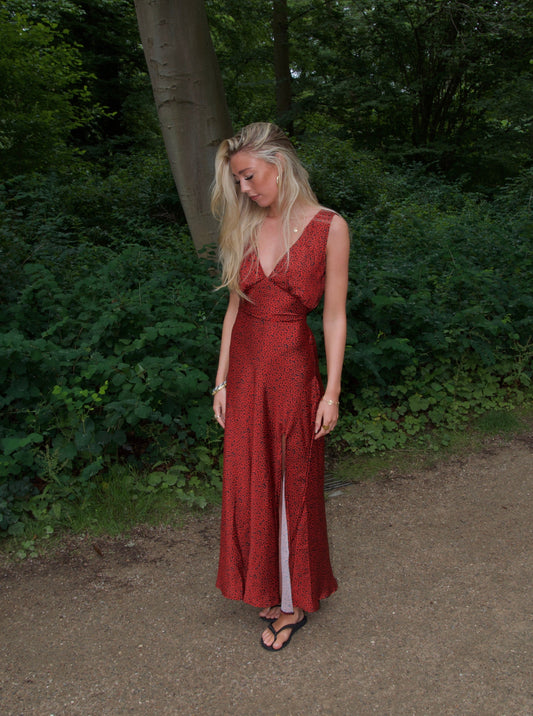 Marielle dress with flowers - Black/red