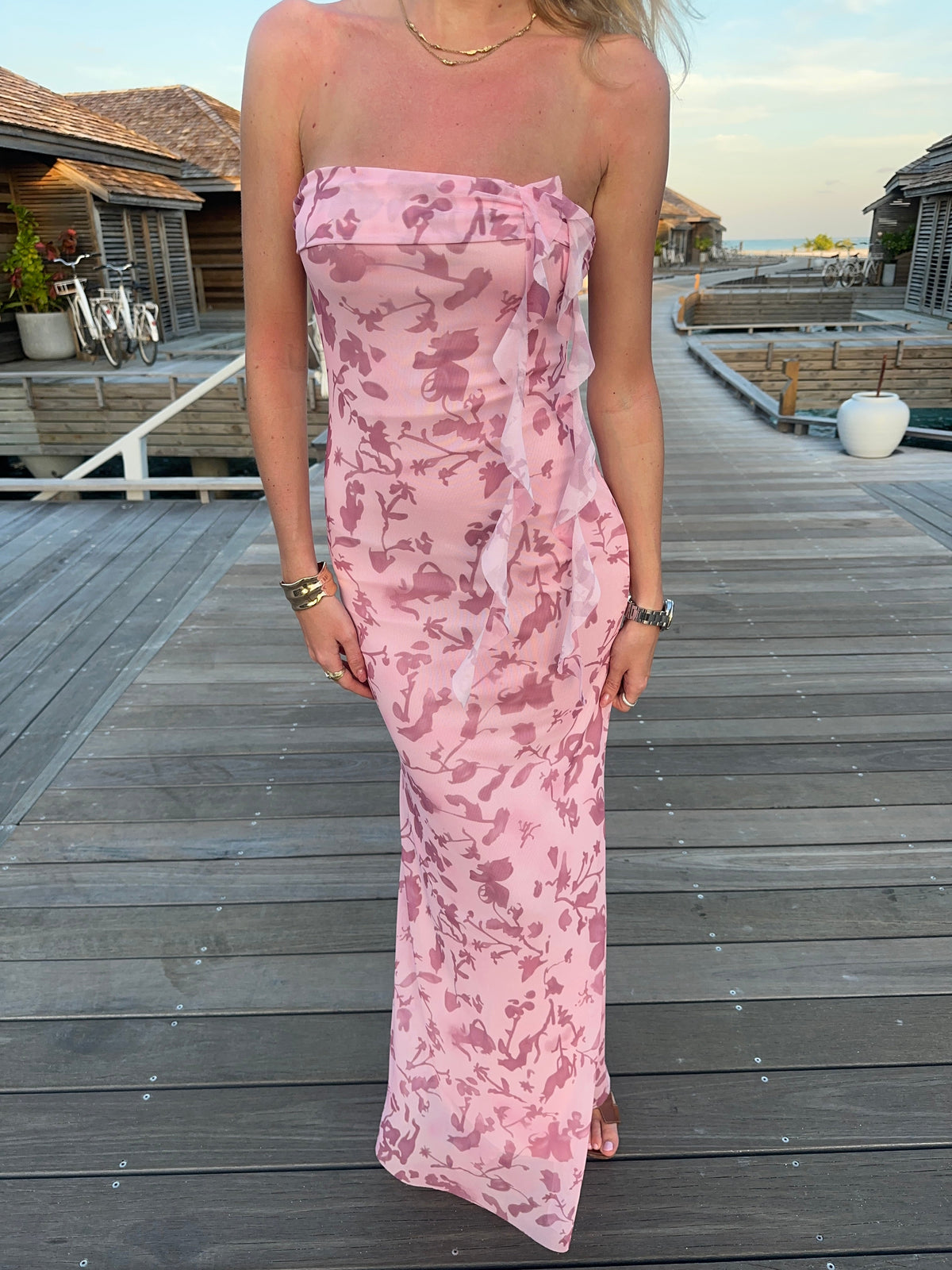 Charlot maxi dress with flowers - Pink