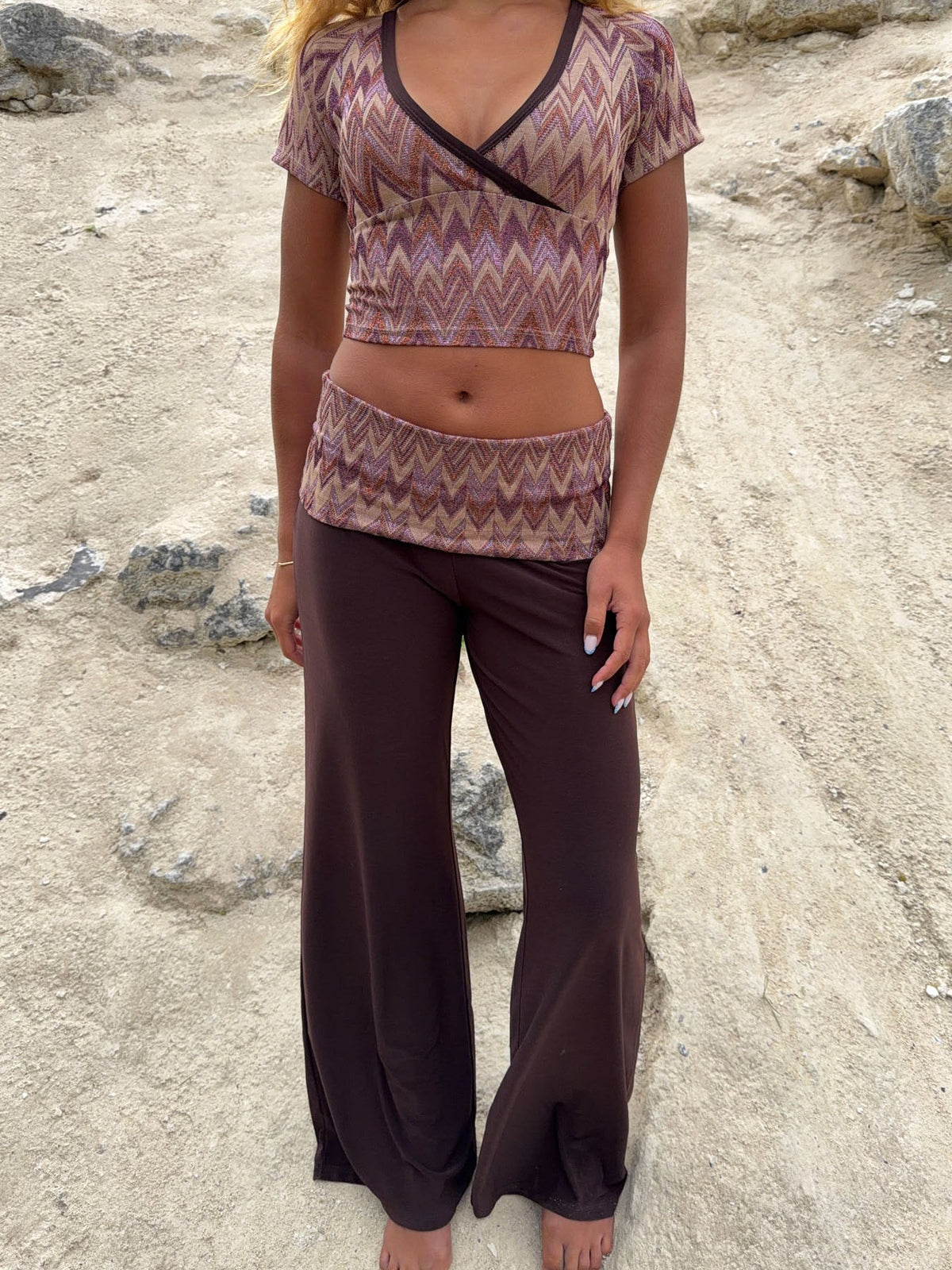 Cosimana pants with glitter waistband – Brown