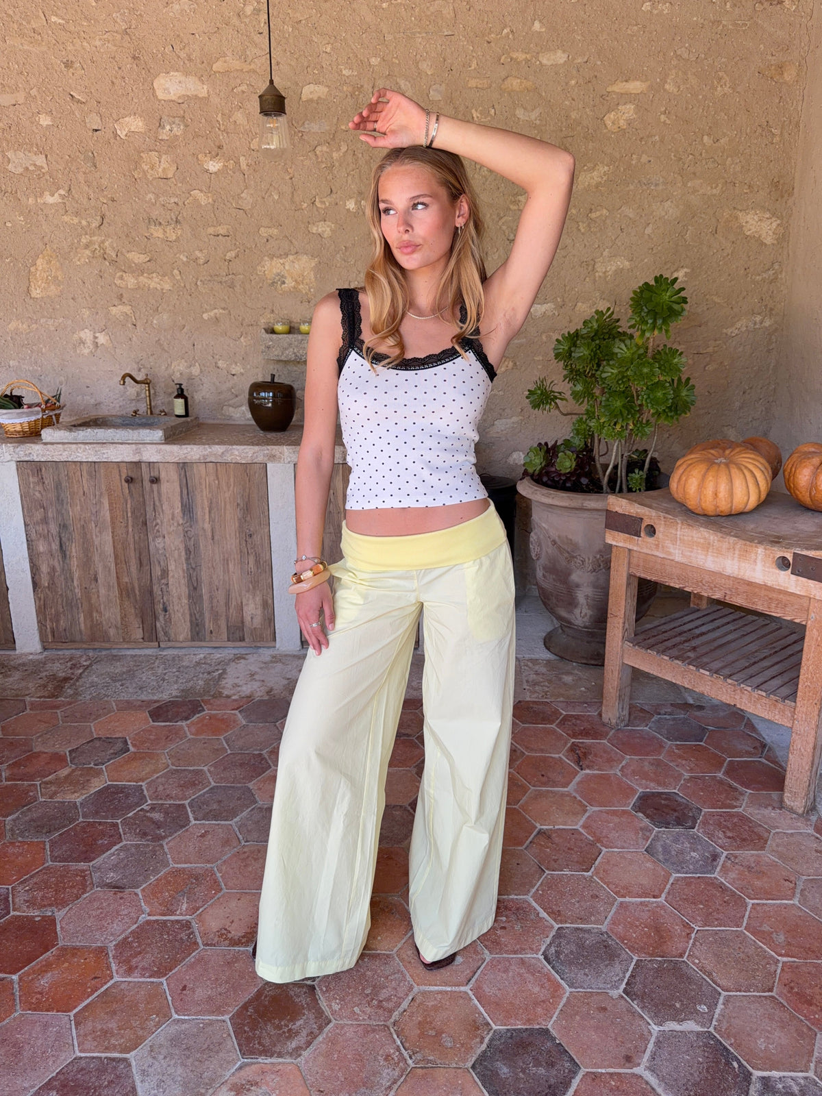 Suza pants with ribbed waist - Yellow