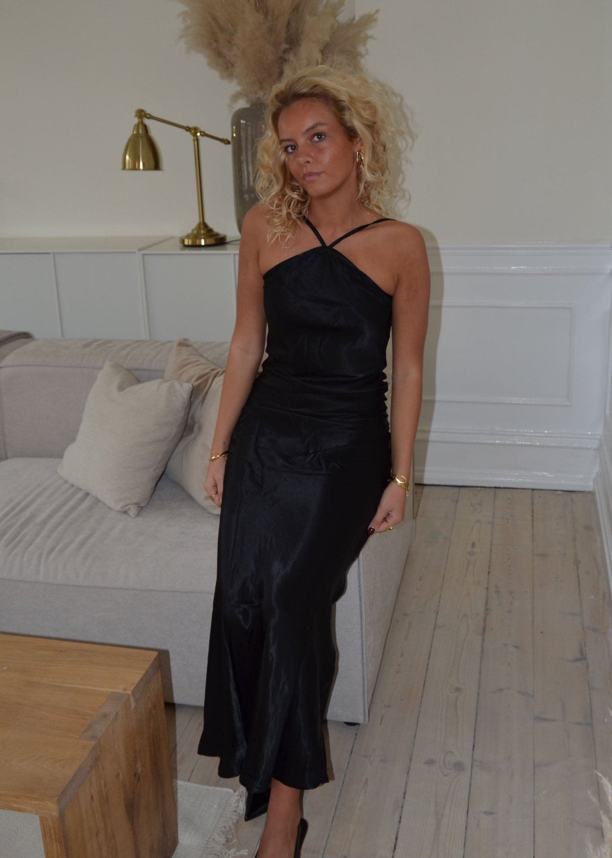 Kris maxi satin dress - Black