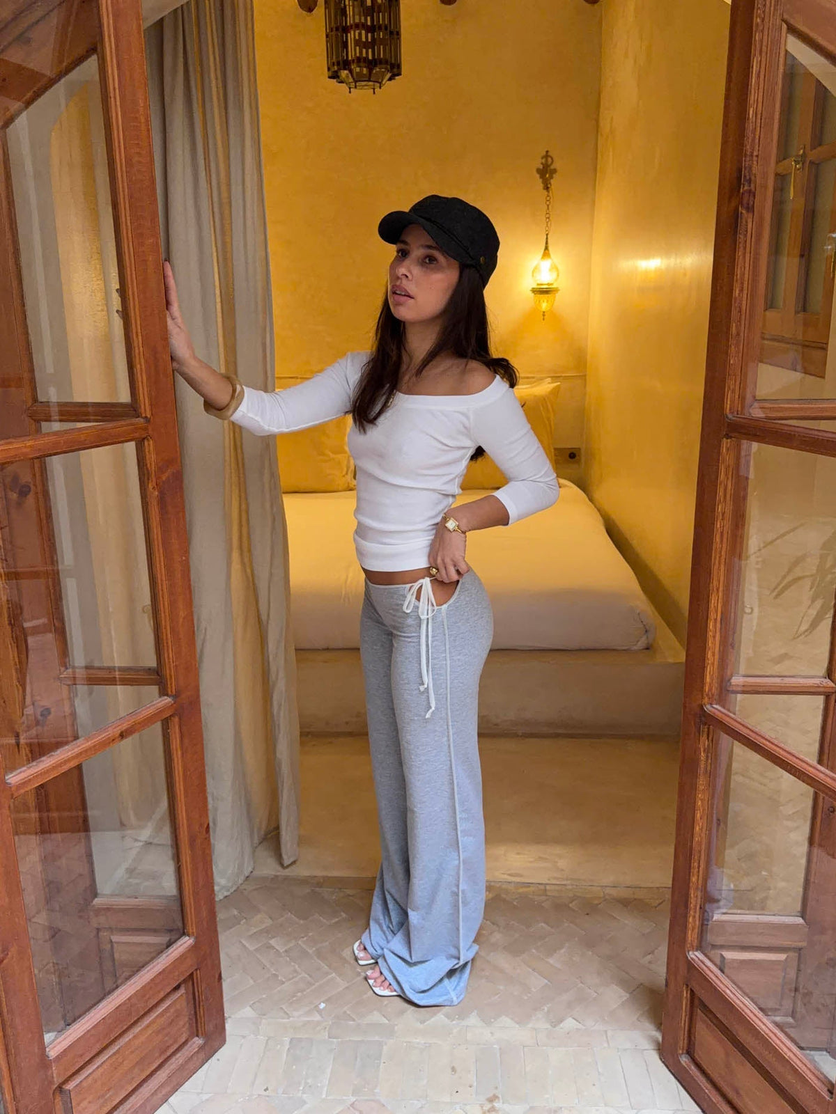 Binda pants with lace drawstrings - Grey/white