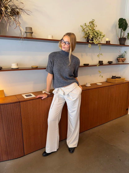 Avelina trousers with tie belt – Off white