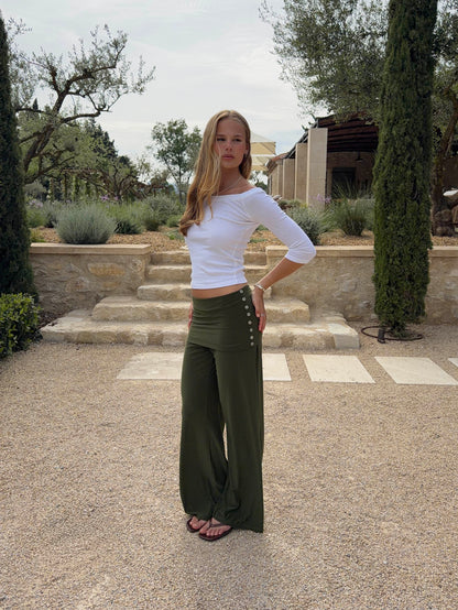 Tula trousers with fold detail and buttons – Khaki