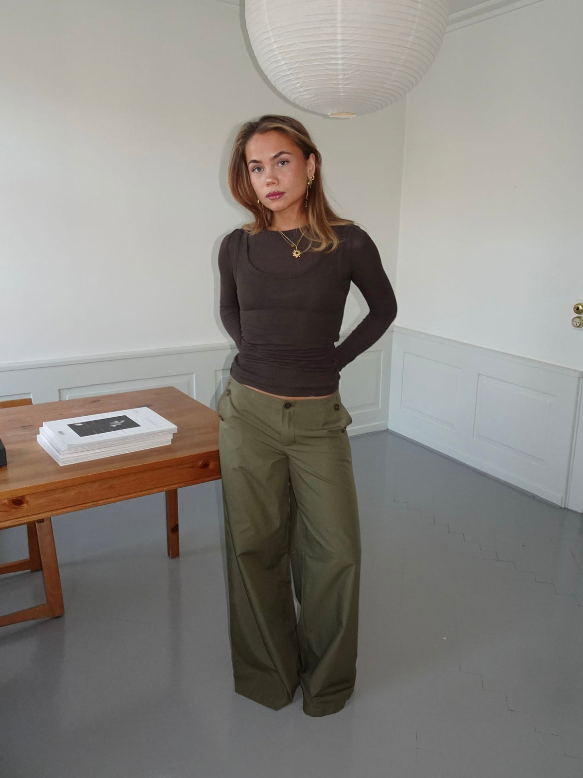 Maluna pants with stripes - Khaki