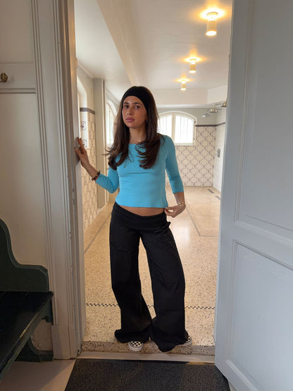 Suza pants with ribbed waist - Black