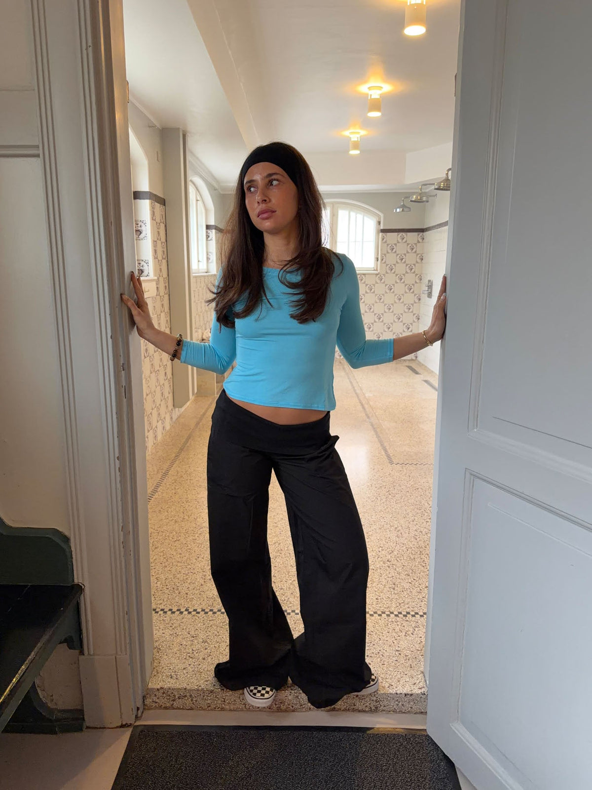 Suza pants with ribbed waist - Black