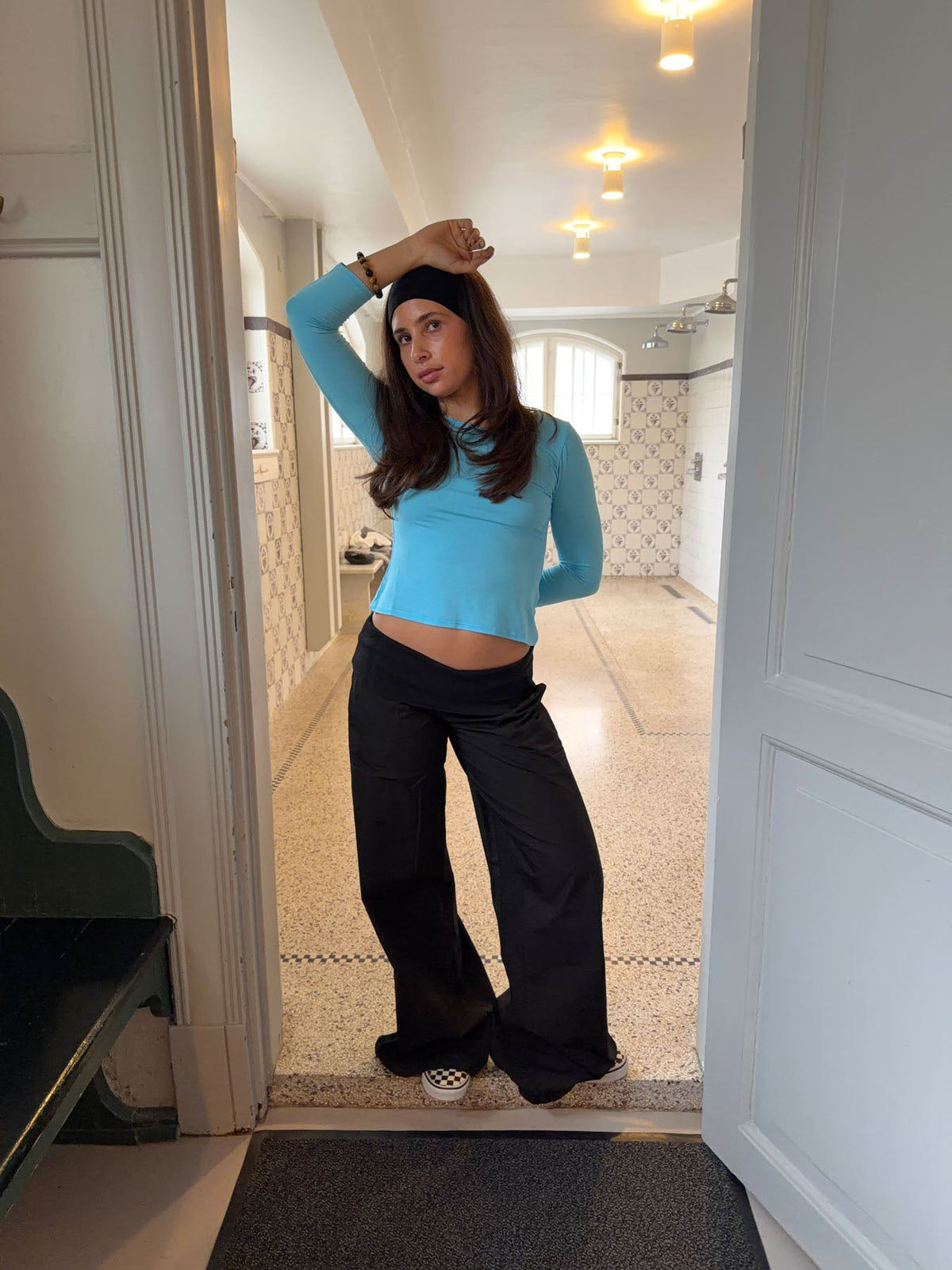 Suza pants with ribbed waist - Black