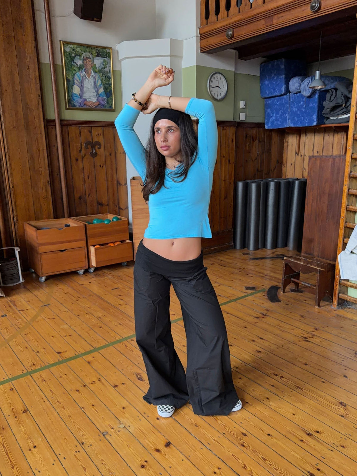 Suza pants with ribbed waist - Black