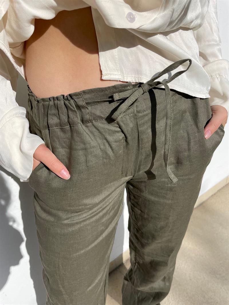 Rebecca linen pants - olive green