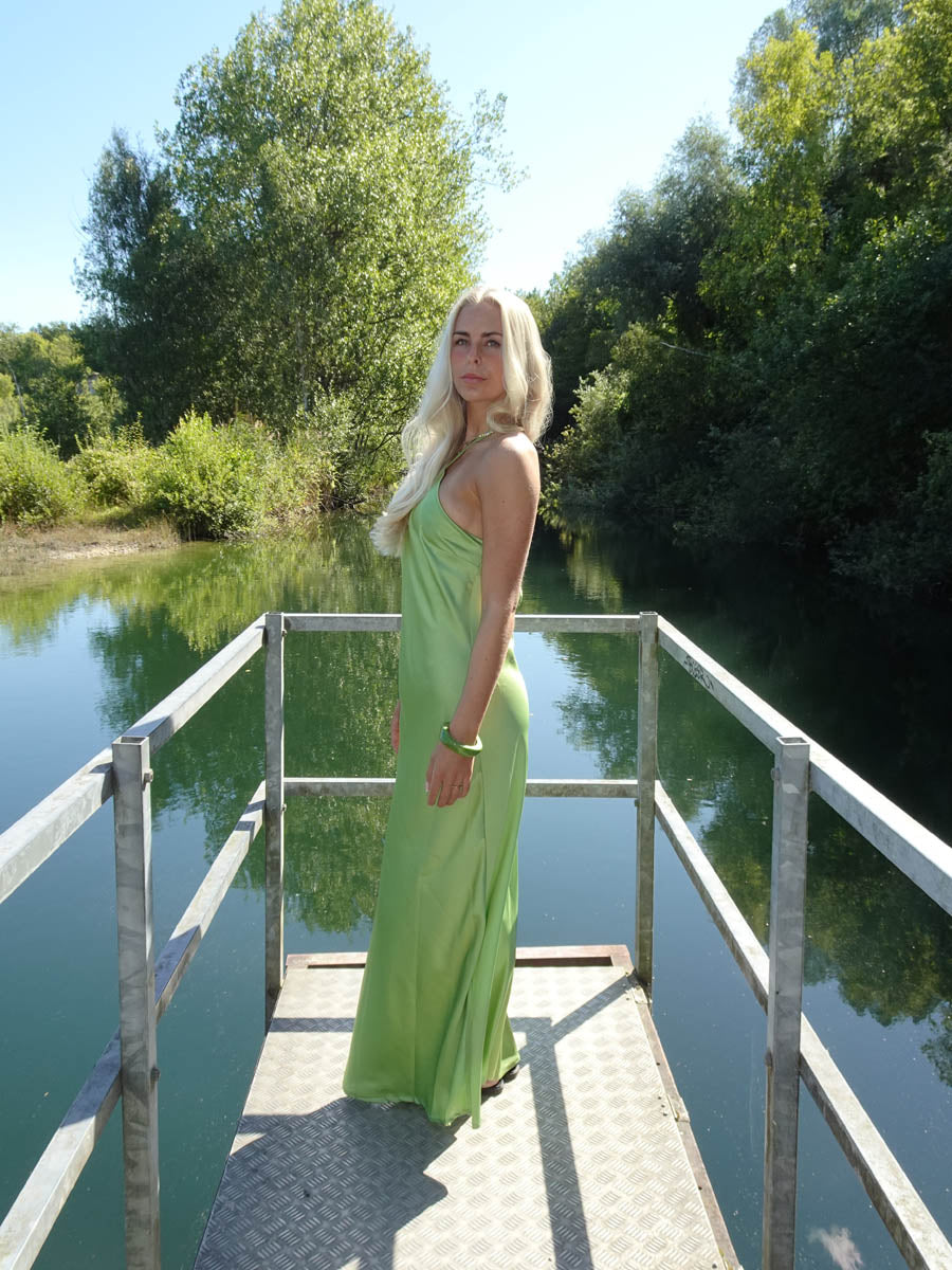 Talia halter satin dress - Green