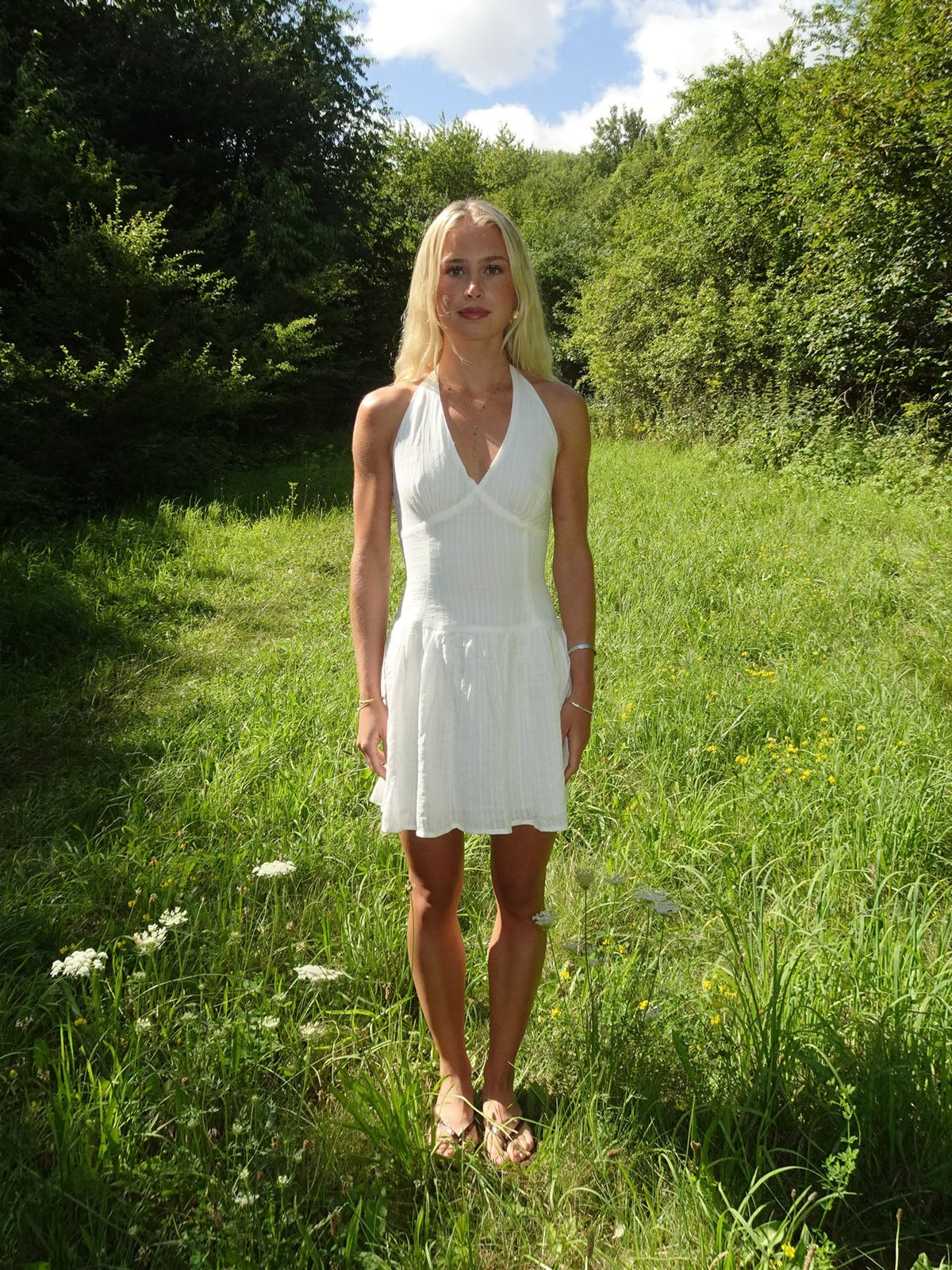 Zosia dress with tie detail – White