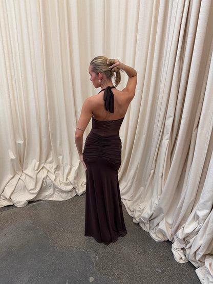 Lotina dress with tie detail - Brown
