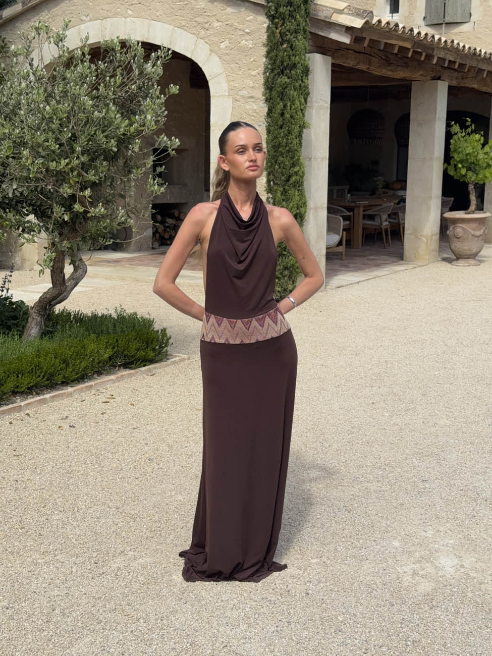 Skyla maxi dress with open back - Brown
