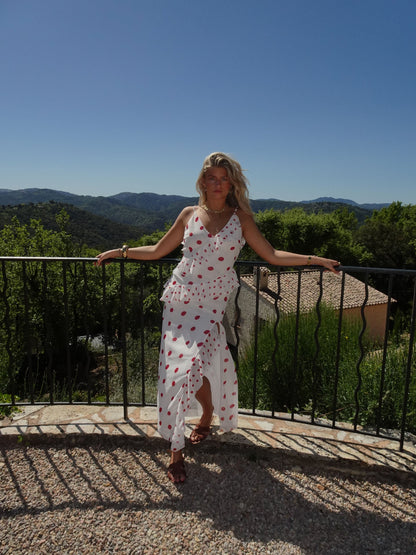 Lolana dress with polka dots – White/red