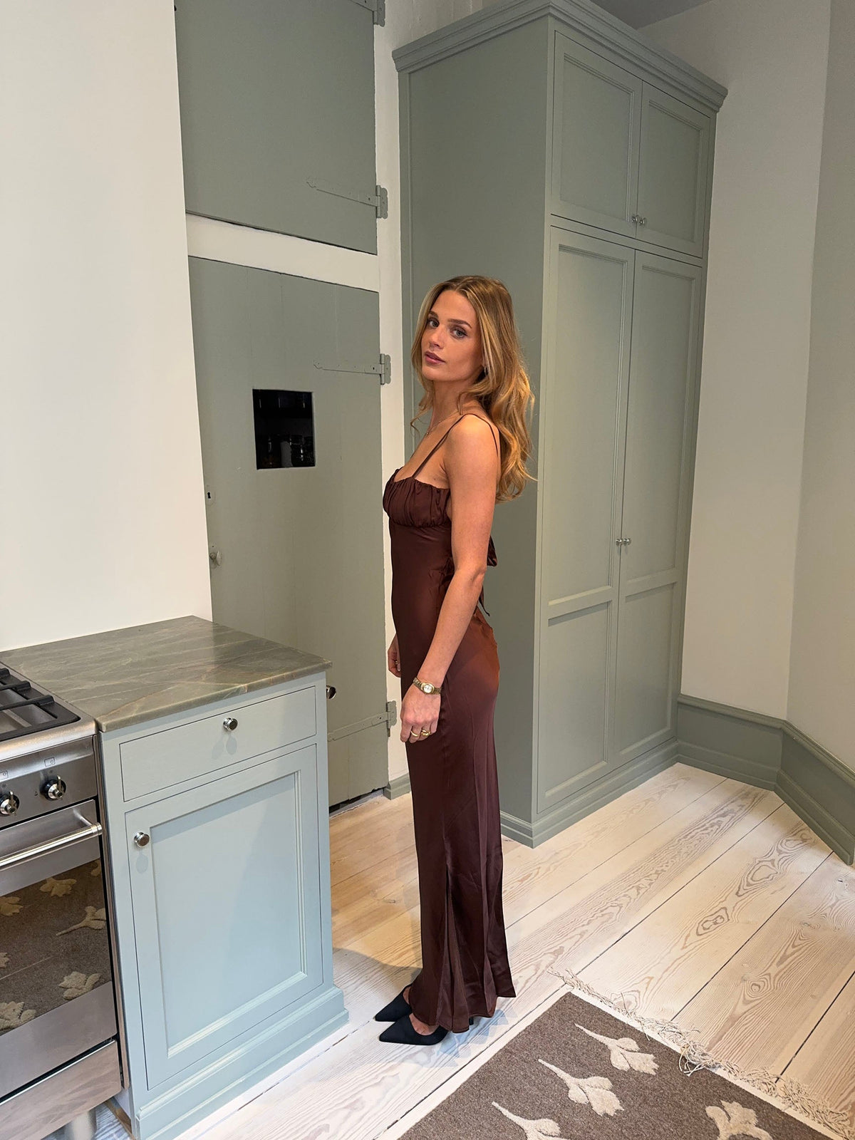 Laila maxi satin dress - Brown