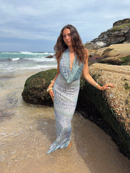 Columbine maxi dress - Light blue with print