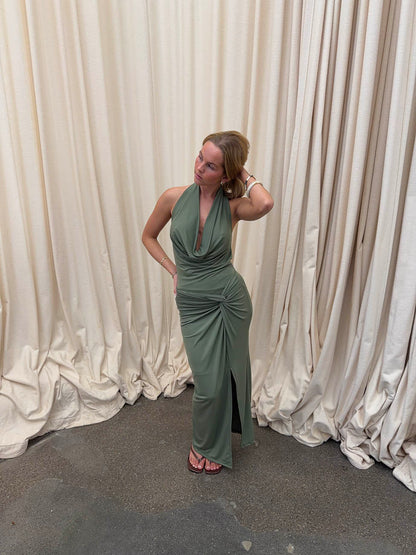 Annlise maxi dress with tie detail - Sage green