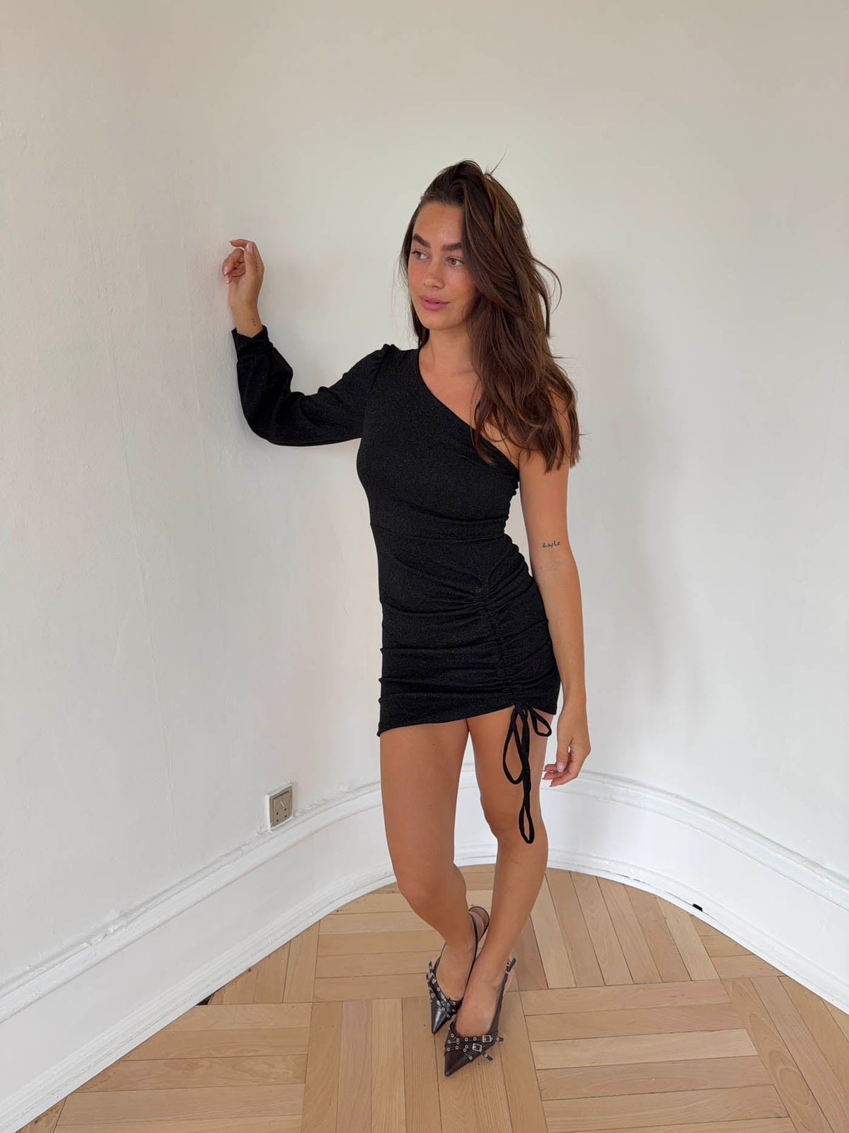 Kalina one-shoulder dress - Black glitter