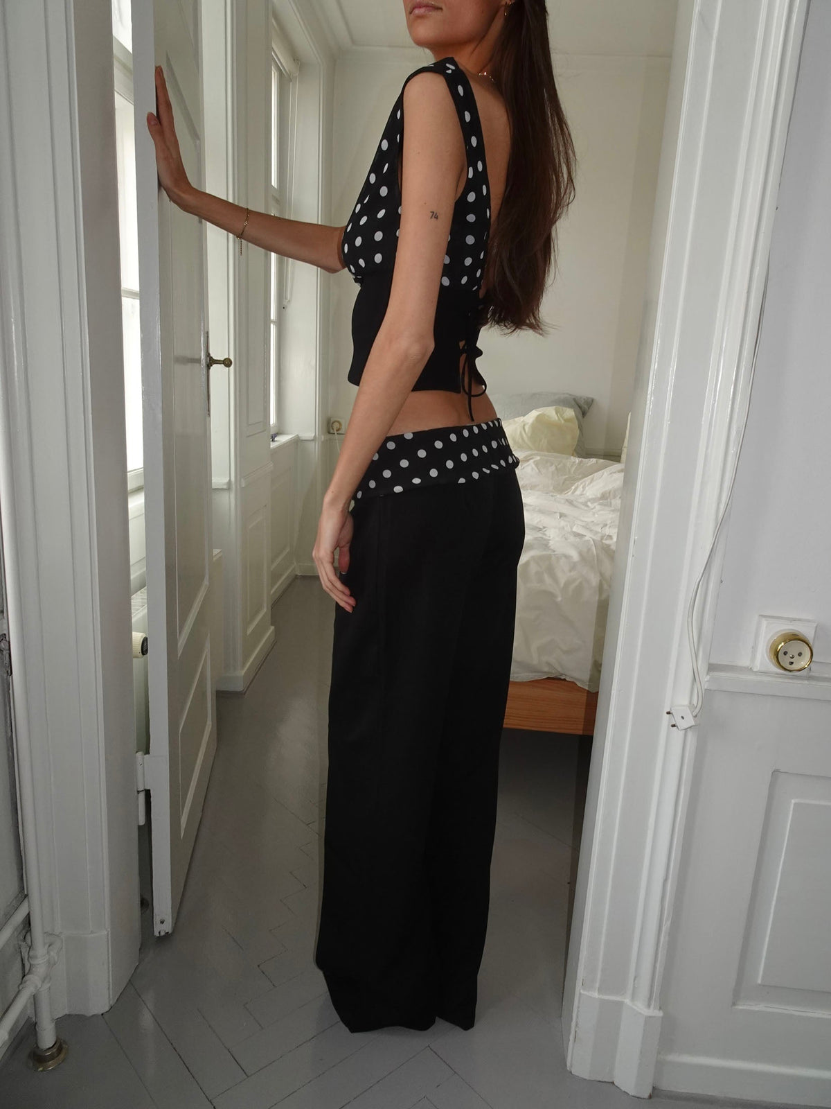 Calsia suit pants with polka dotted trim - Black