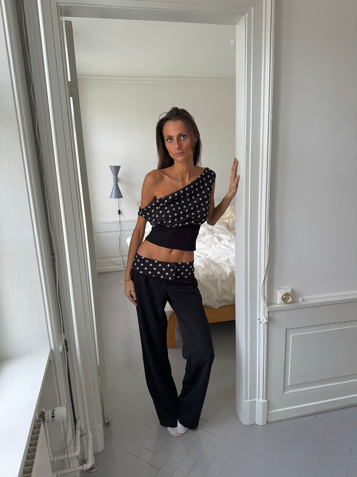 Calsia suit pants with polka dotted trim - Black